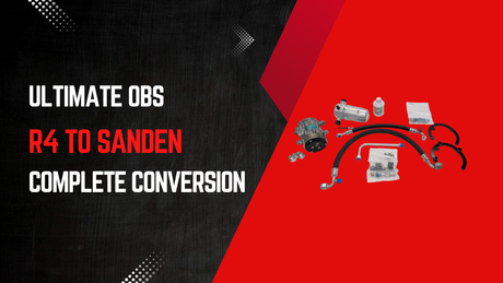 A graphic showing the ultimate OBS R4 to Sanden Complete Conversion Package with all of its components