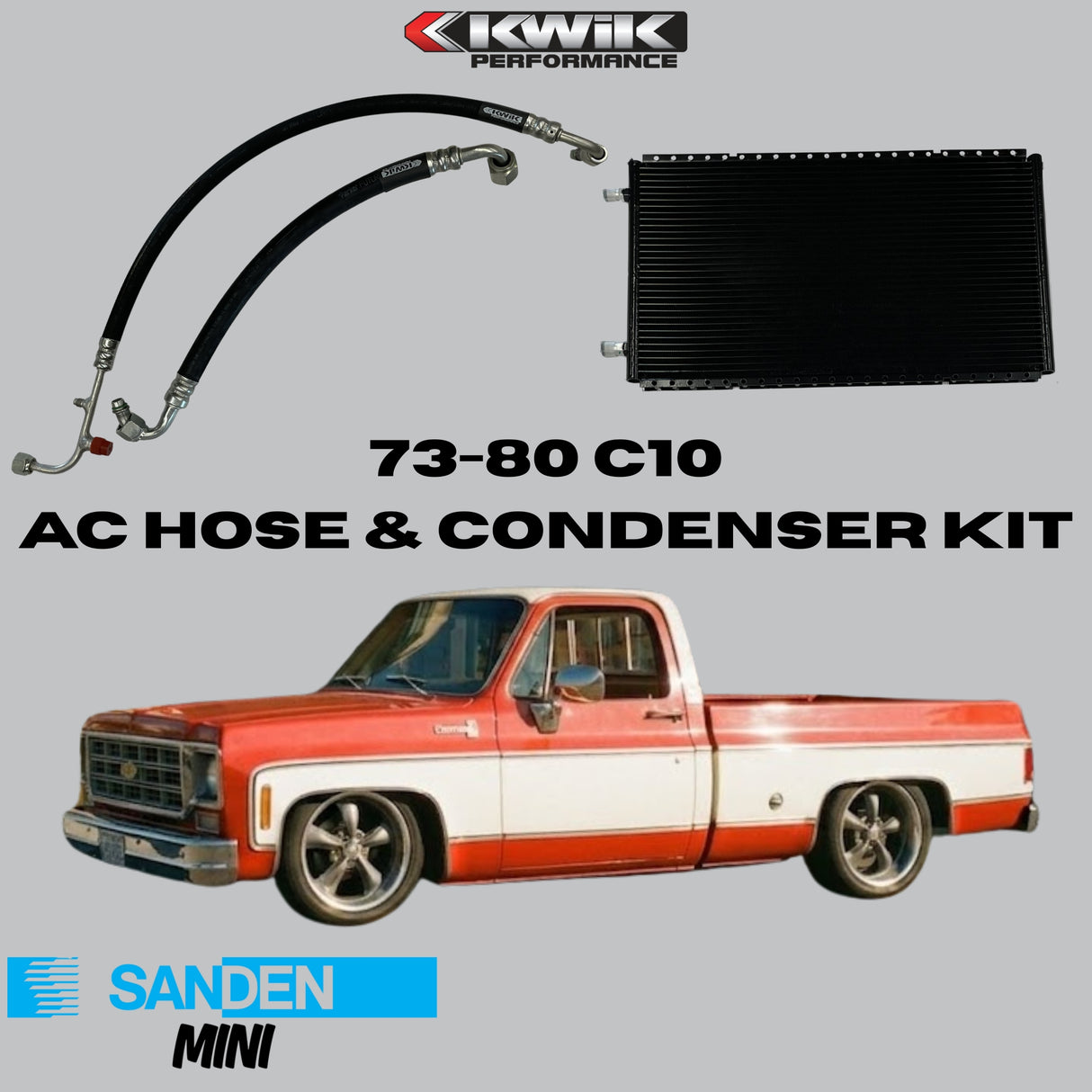 AC Hose and Condenser Kit (1973-80) C10 Chevy - Sanden Mini - K10796