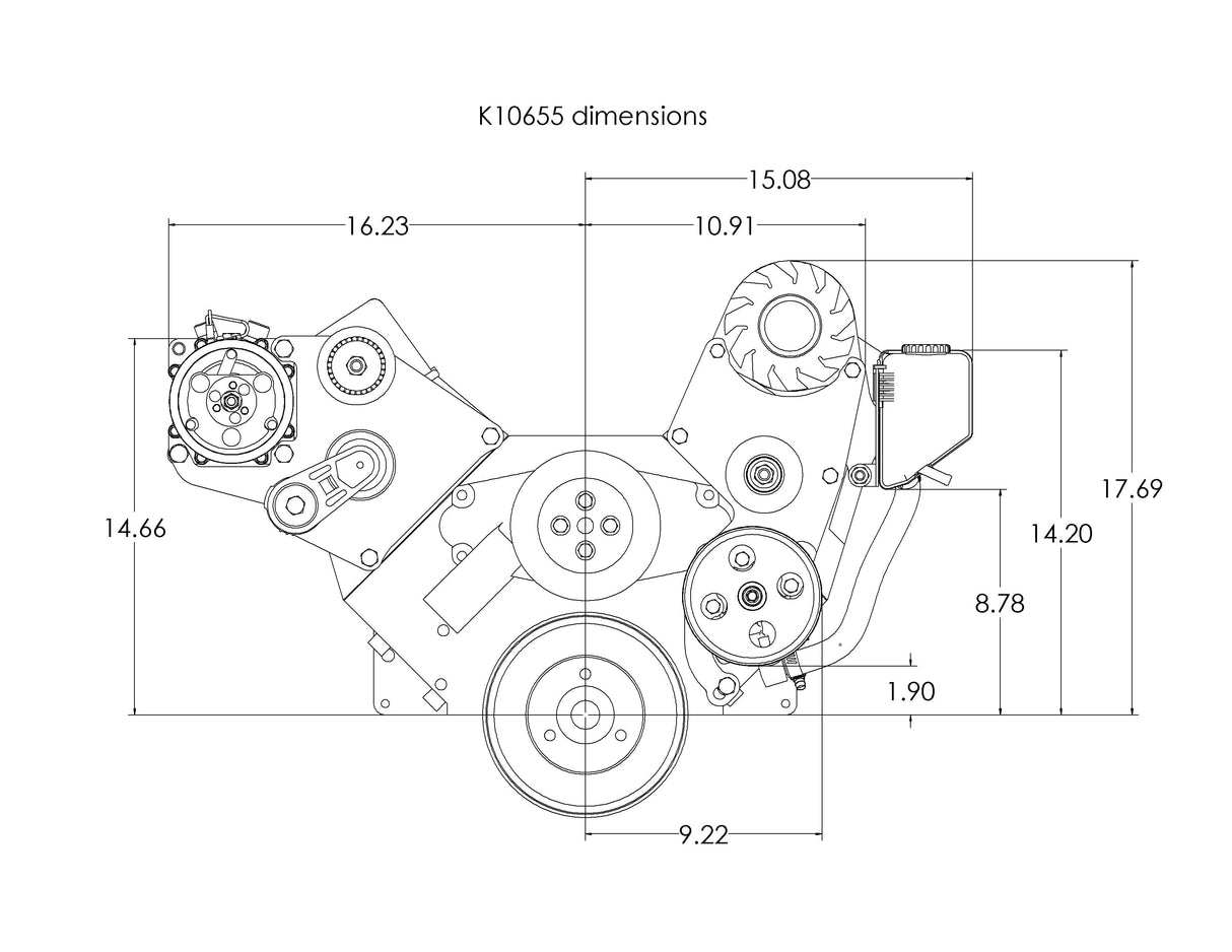 BBC Serpentine Package, AC-Alt/PS Type-2 pump (Sanden 508/709) - K10655